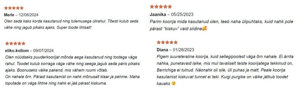 Tagasiside Berrichi näokoorijale Scrub